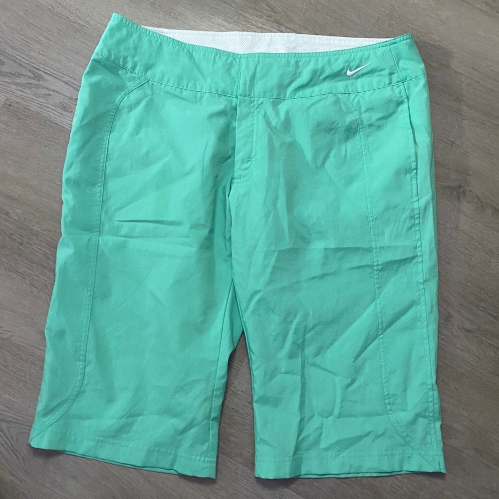 Nike Golf Capri Pants Womens Large Aqua Green Swoosh Logo Athletic